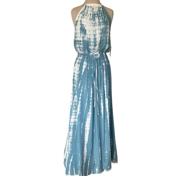 NWT Lulus In a Daydream Blue & White Tie-Dye Maxi Dress - Halter Dress, Size M - Picture 1 of 10